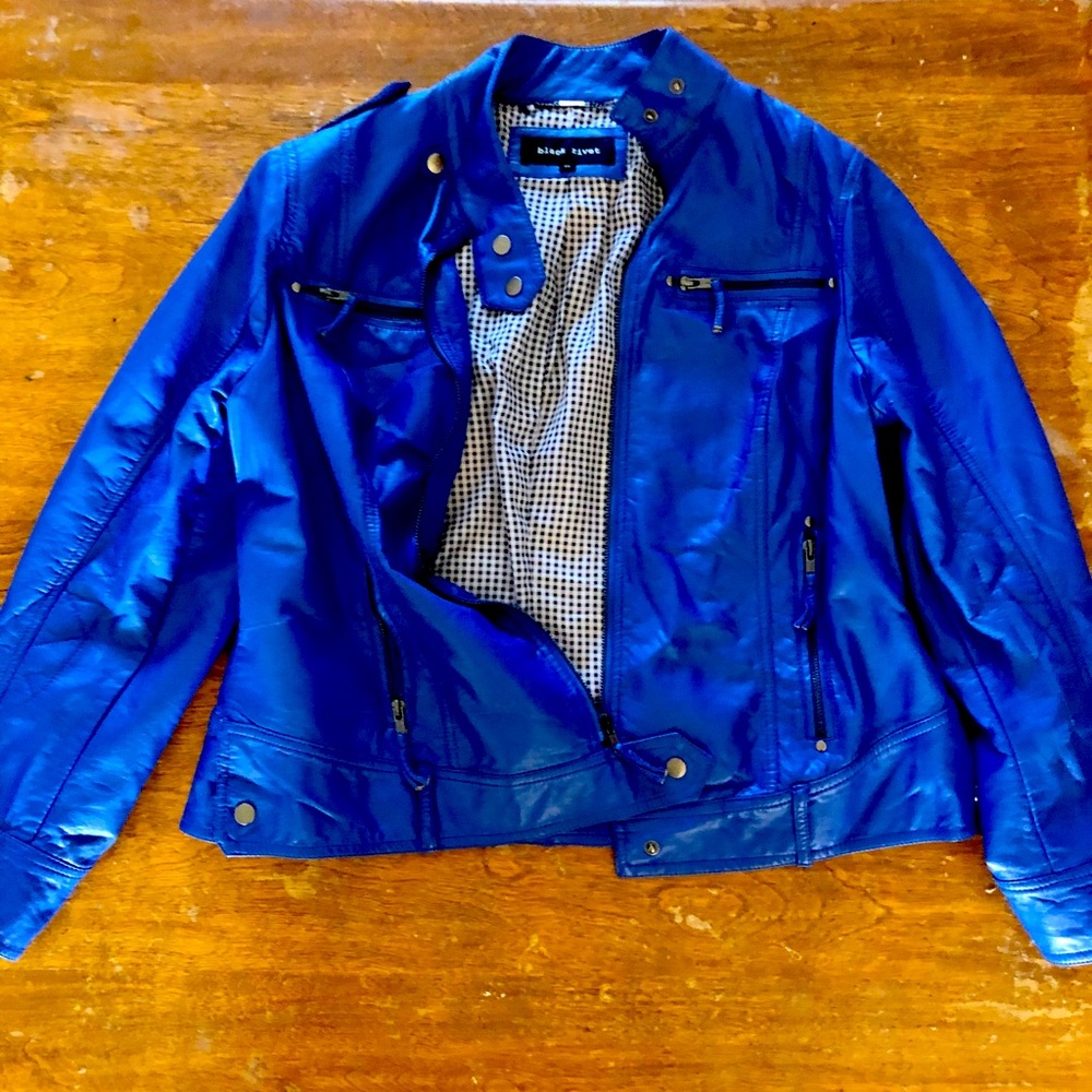 Black Rivet Leather Jacket Cobalt Blue
